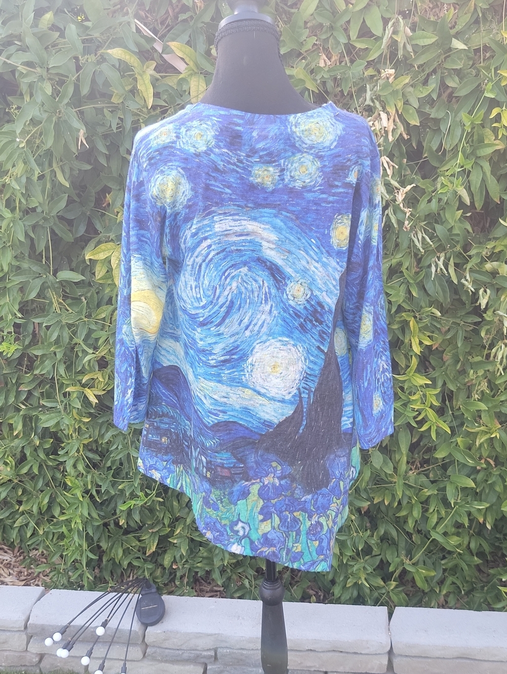 Starry Night Blue V-Neck Art Print Celestial Tunic M - Picture 7 of 16